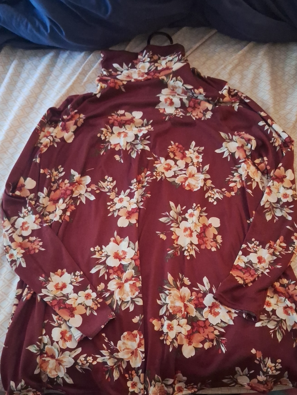 Shiela Rose - Floral Mock Neck Long Sleeve Top Burgundy Floral